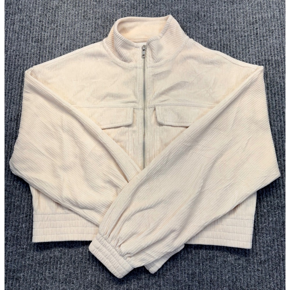 Aerie Womens Cream Corduroy Full Zip Cropped Jacket Mock Neck XS
